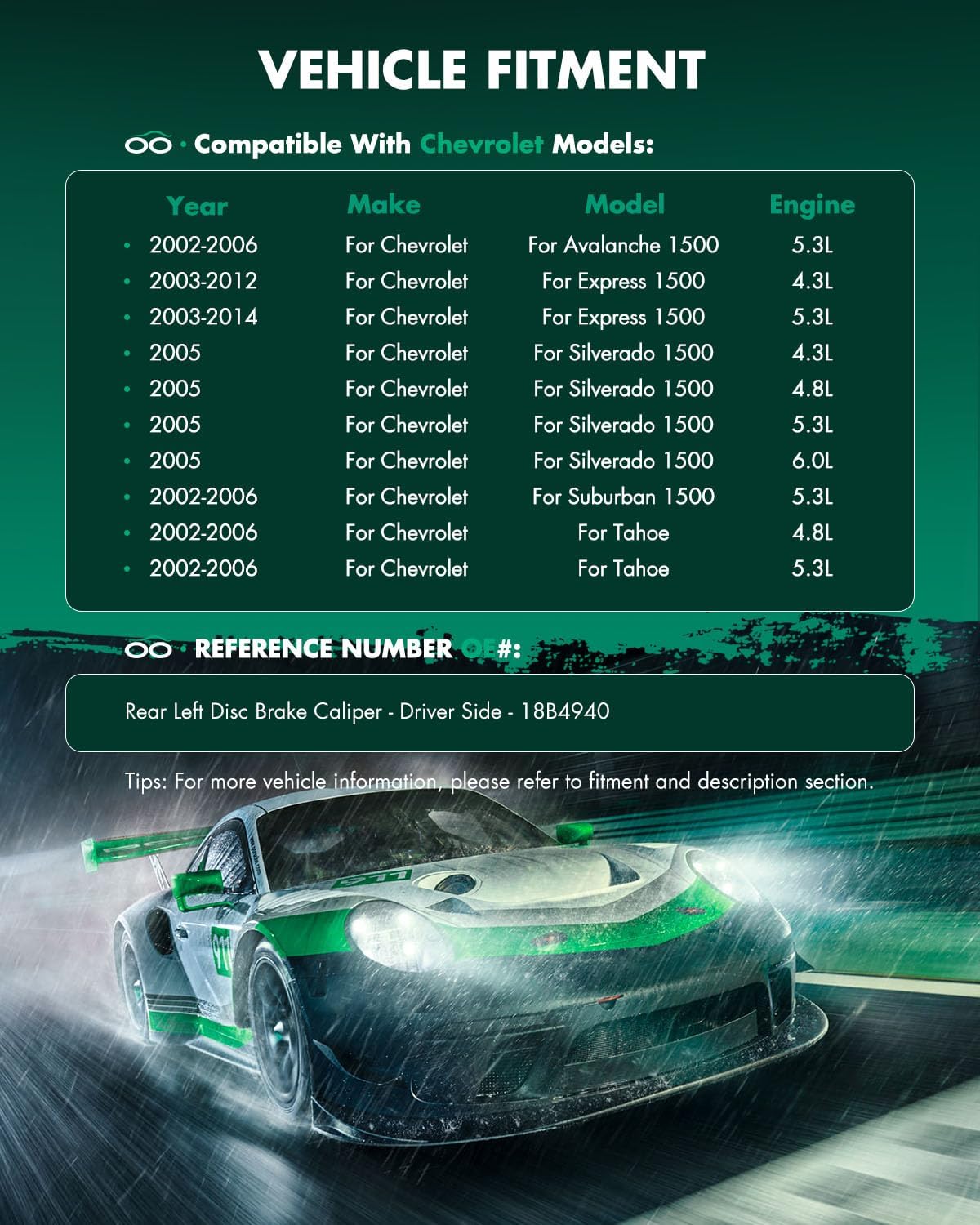 SCITOO Rear Left Brake Caliper With Bracket 18B4940 Compatible For Cadillac For Escalade 2002-2006,For Chevrolet For Avalanche 1500 2002-2006,For Chevrolet For Express 1500 2003-2014