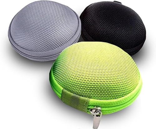Miniatura 2 de Paquete de 3 fundas redondas para auriculares, cremallera de transporte resistente, a prueba de golpes, exterior, pequeña bolsa de almacenamiento