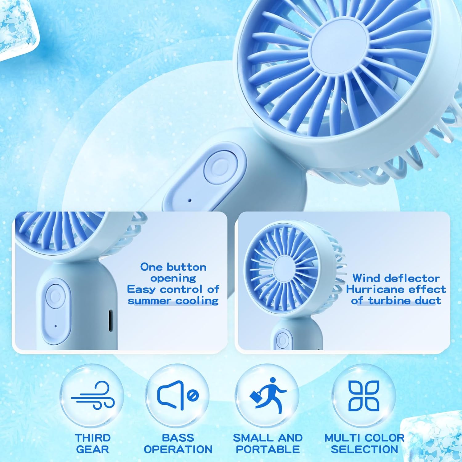 Rossesay 48 Pcs Mini Portable Fan Bulk Cute Handheld Lightweight Small Little Personal Hand Eyelash Fan 3 Speeds USB Rechargeable for Women Men Indoor Outdoor Makeup Travel (Blue)