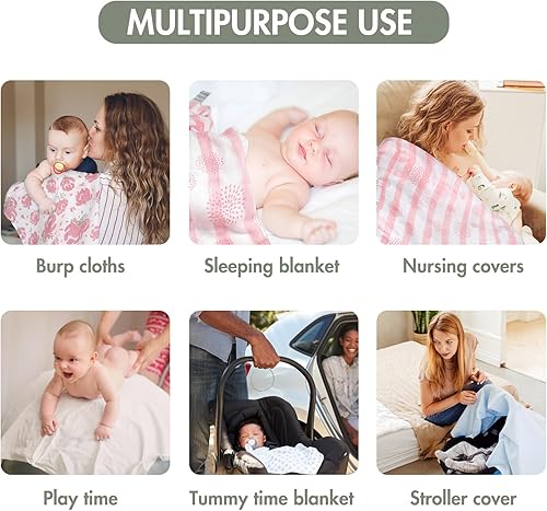 Miniatura 115 de GLLQUEN BABY Manta receptora de muselina de algodón para niño, manta para envolver a recién nacidos, transpirable y suave, mantas para bebé, doble