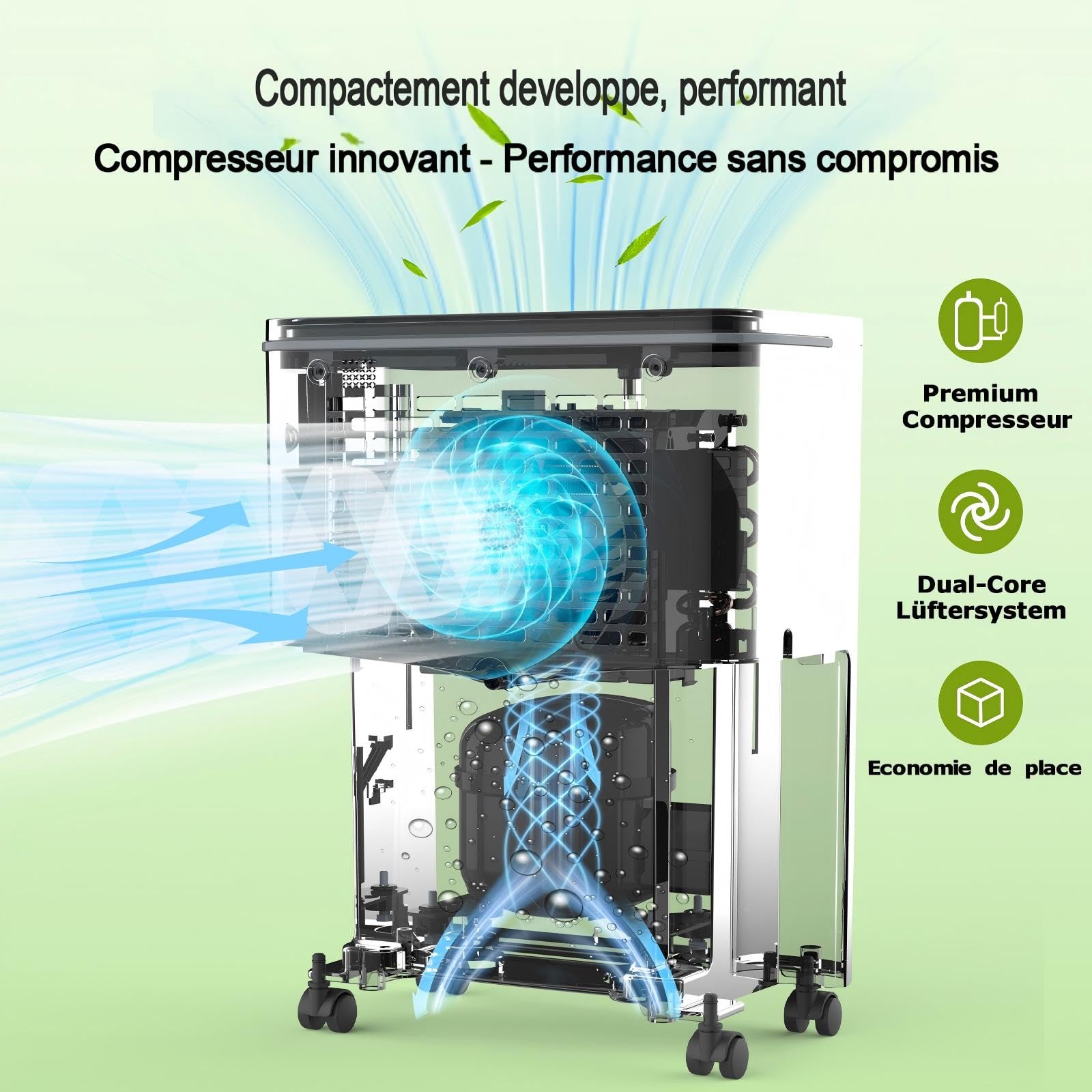 Deshumidificateur d Air, Deshumidificateur Electrique 12L/jour, Convient jusqu'à 120 m³/30 m², Deshumidificateur silencieux est équipé de tuyaux et de roulettes, Déshumidificateur pour Cave, Salon