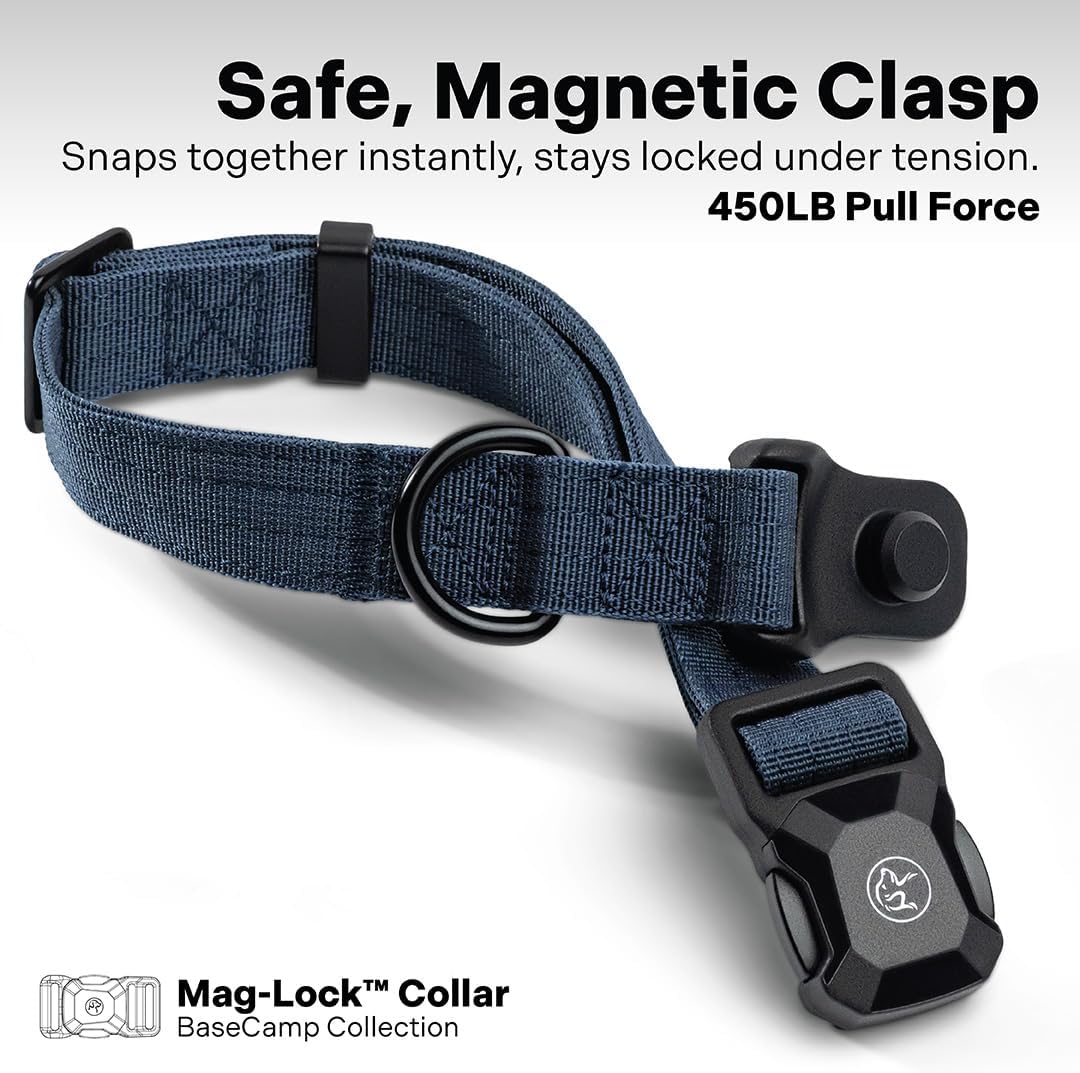 Scout Supply Co.Magnetic Dog Collar - 2026 New Edition Adjustable Heavy Duty Nylon Collar with Quick-Release Magnetic Buckle for Large, Medium & Small Dogs (Navy Blue, M: 14" to 18")
