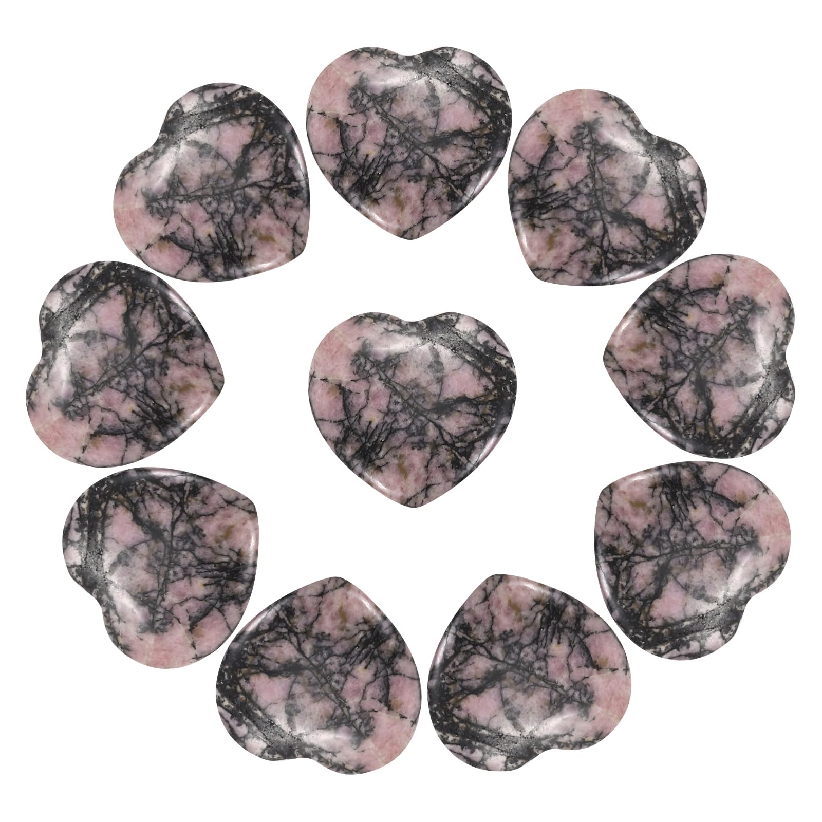 Piedras de la preocupación grabadas de rodonita natural, juego de 10 cristales de amor