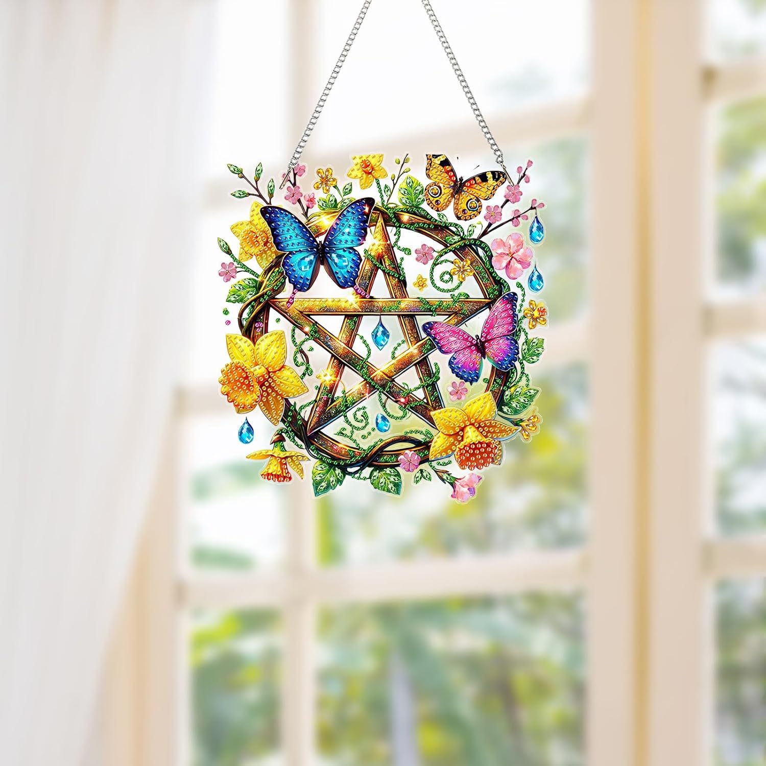 4Pcs DIY Hanging Diamond Pendant Special Shaped Crystal Diamond Art Painting Single Sided Drill Ornament for Window Garden Wall Door Home Decor-02
