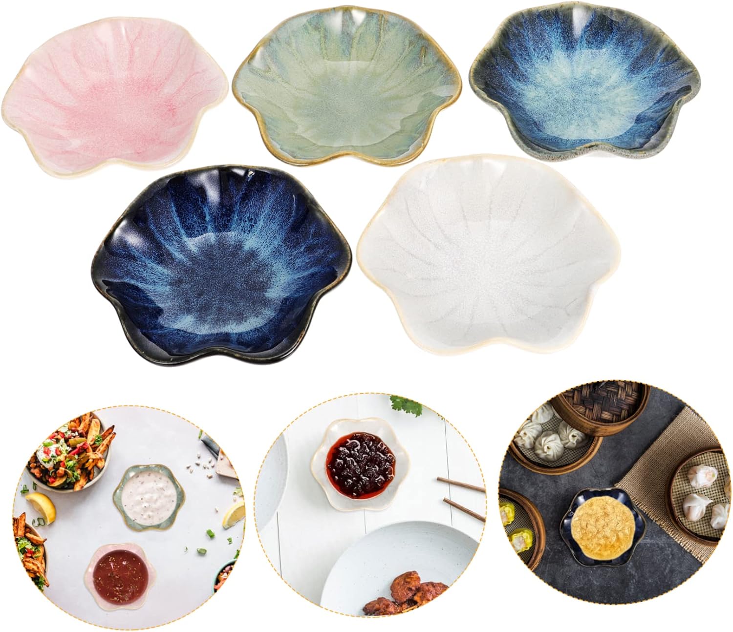 Ceramic Side Dish Plate Set 5 Pieces Lotus Leaf Shape