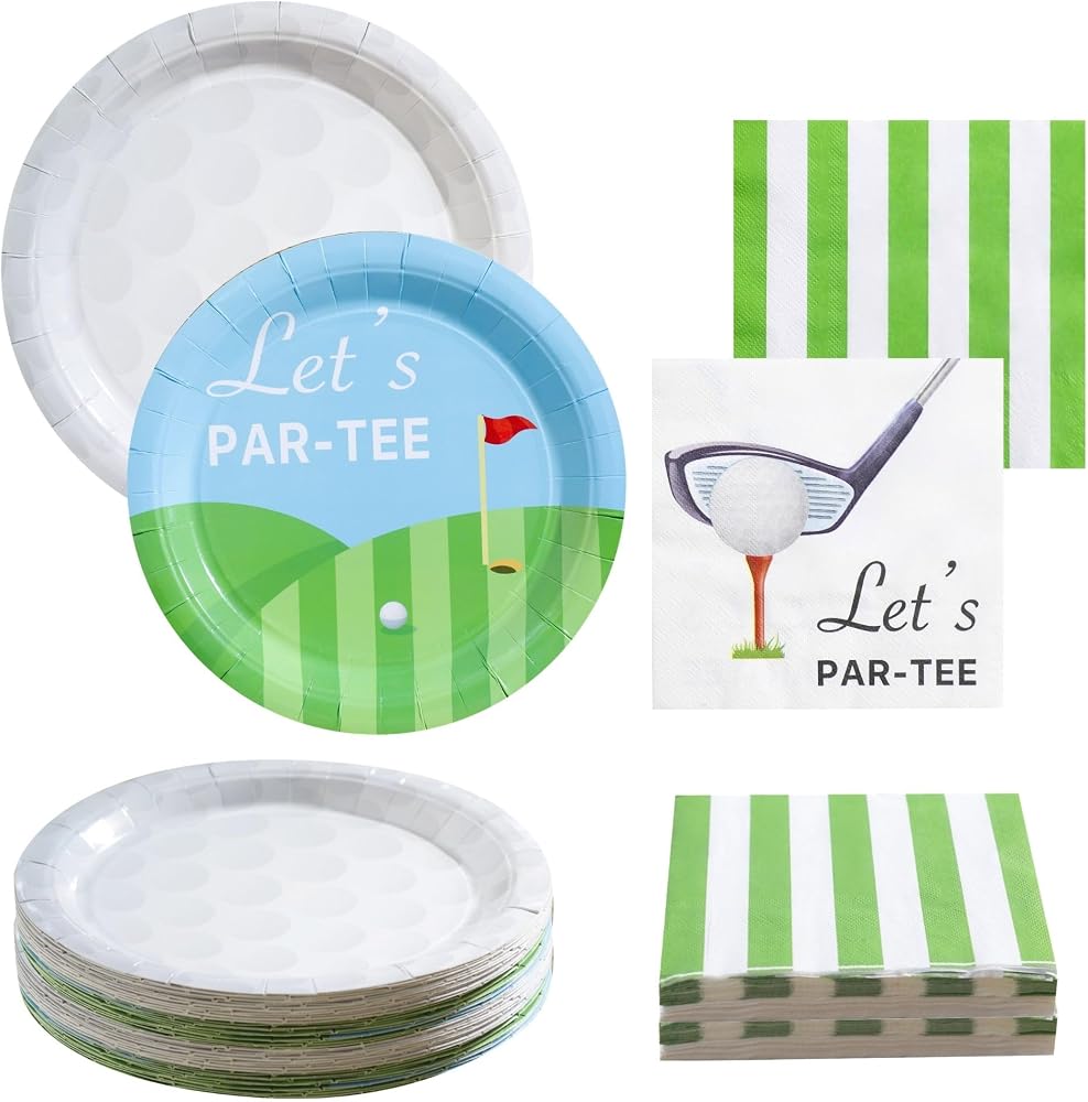 Winoo Design 48PCS Golf Plates and Napkins Party Supplies - 24 PK - 9 Inch Golf Paper Plates 6.5 Inch Paper Napkins Sports Birthday Party Decorations Decor — 사진 1