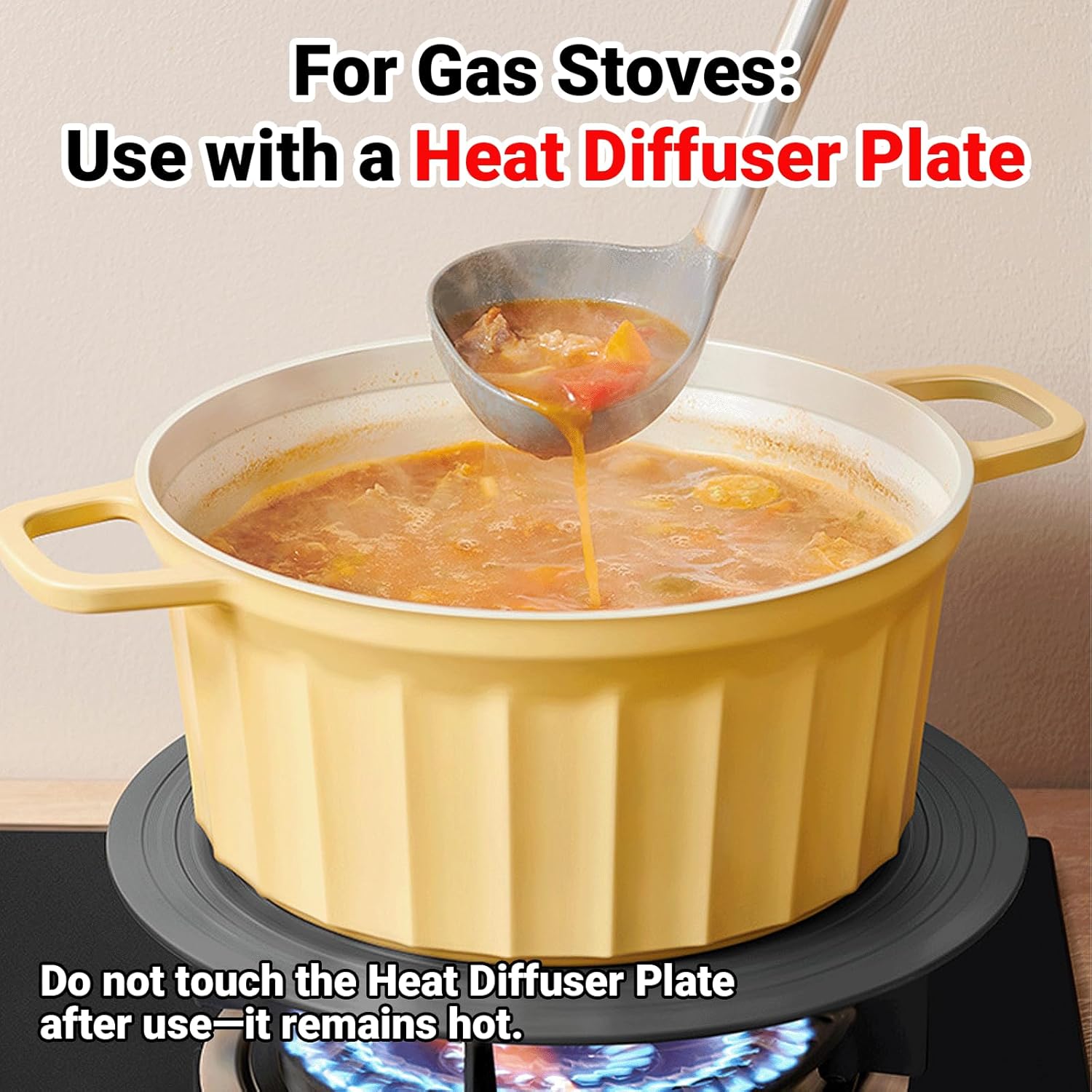 7.9in/20cm Enamel Stockpot With Heat Diffuser Lid Double Handles, Oven-Safe, Nonstick Saucepan for Steaming Baking Braising Stewing Roasting, for Gas Induction Electric Ceramic Stove,Yellow