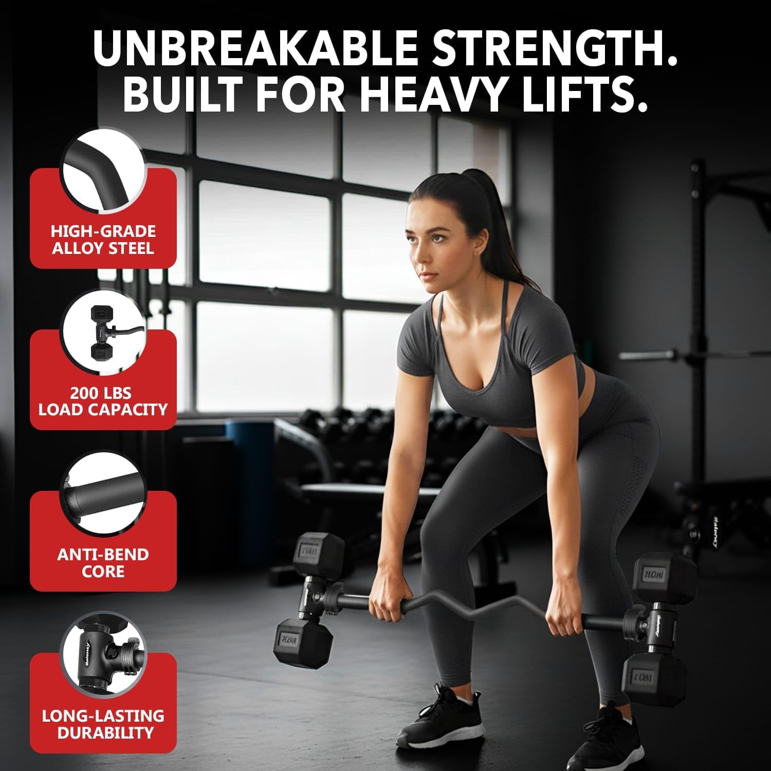 Upgraded Dumbbell Bar – Adjustable Dumbbell to Barbell Converter | Multi-Functional Alloy Steel Bar for Home Gym Workout | Strength Training Equipment | Perfect New Year Christmas Gift for Fitness Enthusiasts Curl Bar