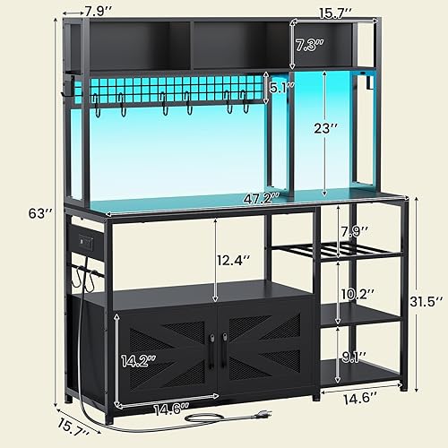Miniatura 2 de Itaar - Estante para hornear de 47.2 pulgadas con toma de corriente, soporte para microondas con almacenamiento, estación de gabinete de barra de