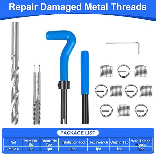 Miniatura 9 de Kit de reparación de roscas SAE de 38-16 pulgadas, kit de reparación de helicoidales de taladro HSS de 38-16 pulgadas para reparación de agujeros de
