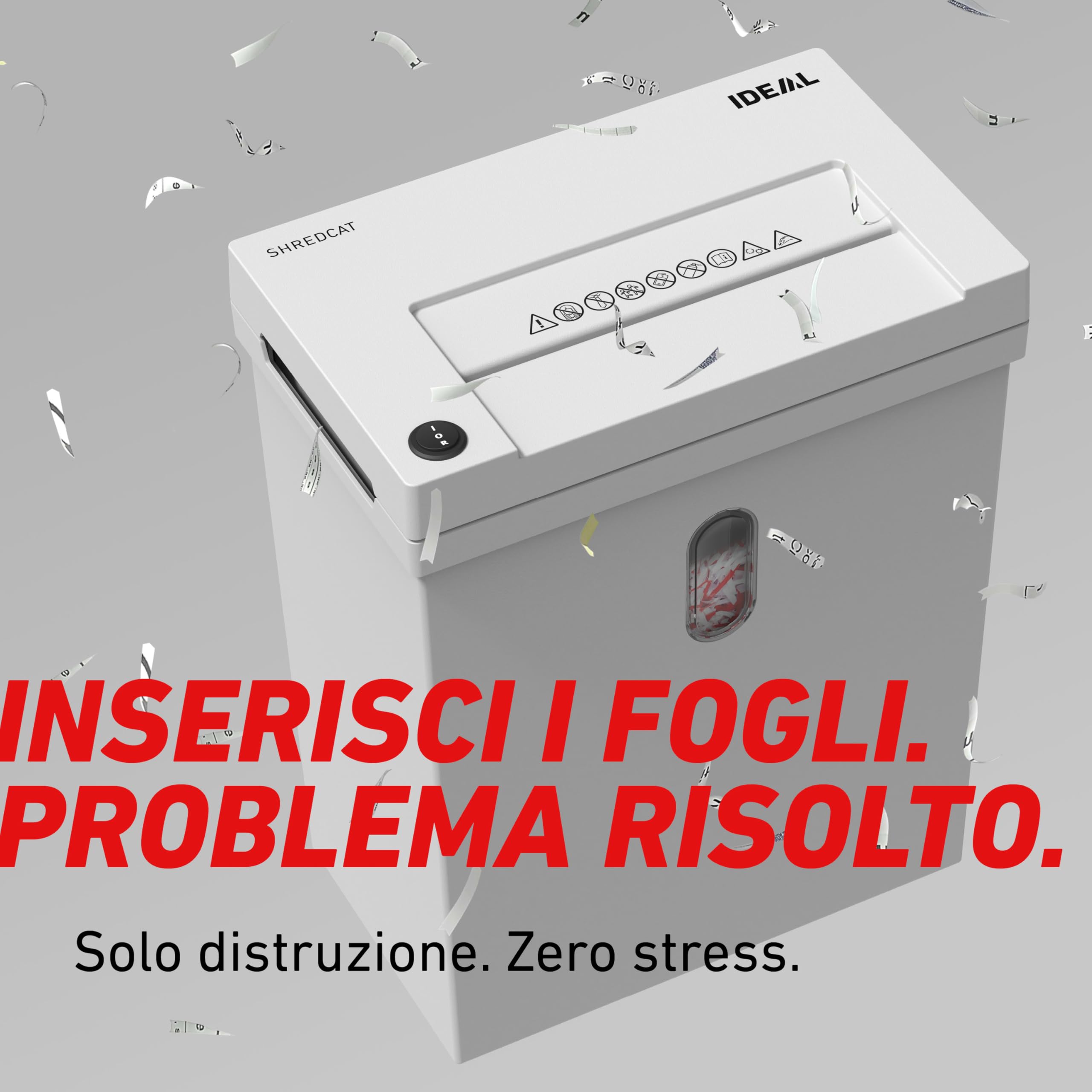 IDEAL Shredcat 8100, Distruggidocumenti, Tritadocumenti di Alta Qualità, Silenziosi e Affidabili, Conformi al GDPR (8-10 fogli) | Capacità serbatoio 20 l, 5 x 30 mm