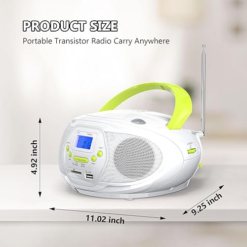 Miniatura 6 de Reproductor de CD portátil Bluetooth Boombox altavoz con radio estéreo AM FM para el hogar, MP3  USB  CD  SD  AUX y pantalla LCD, ACbatería funciona