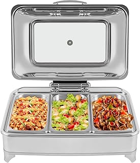 3 Pan Chafing Dish Set,9.5QT Catering Serve Chafer,Electric Buffet Server,113-176℉ Food Warmer,Buffet Stove Warmers Set with Glass Viewing Lid (3 Pan)