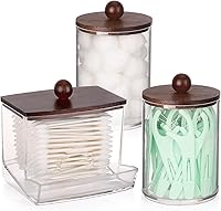 Vista 14 de Tbestmax Juego de Accesorios Organizadores para Baño - 10 oz, 7 oz Soporte de Almacenamiento para Hisopos con Tapas de Bambú, Dispensador de Bolas