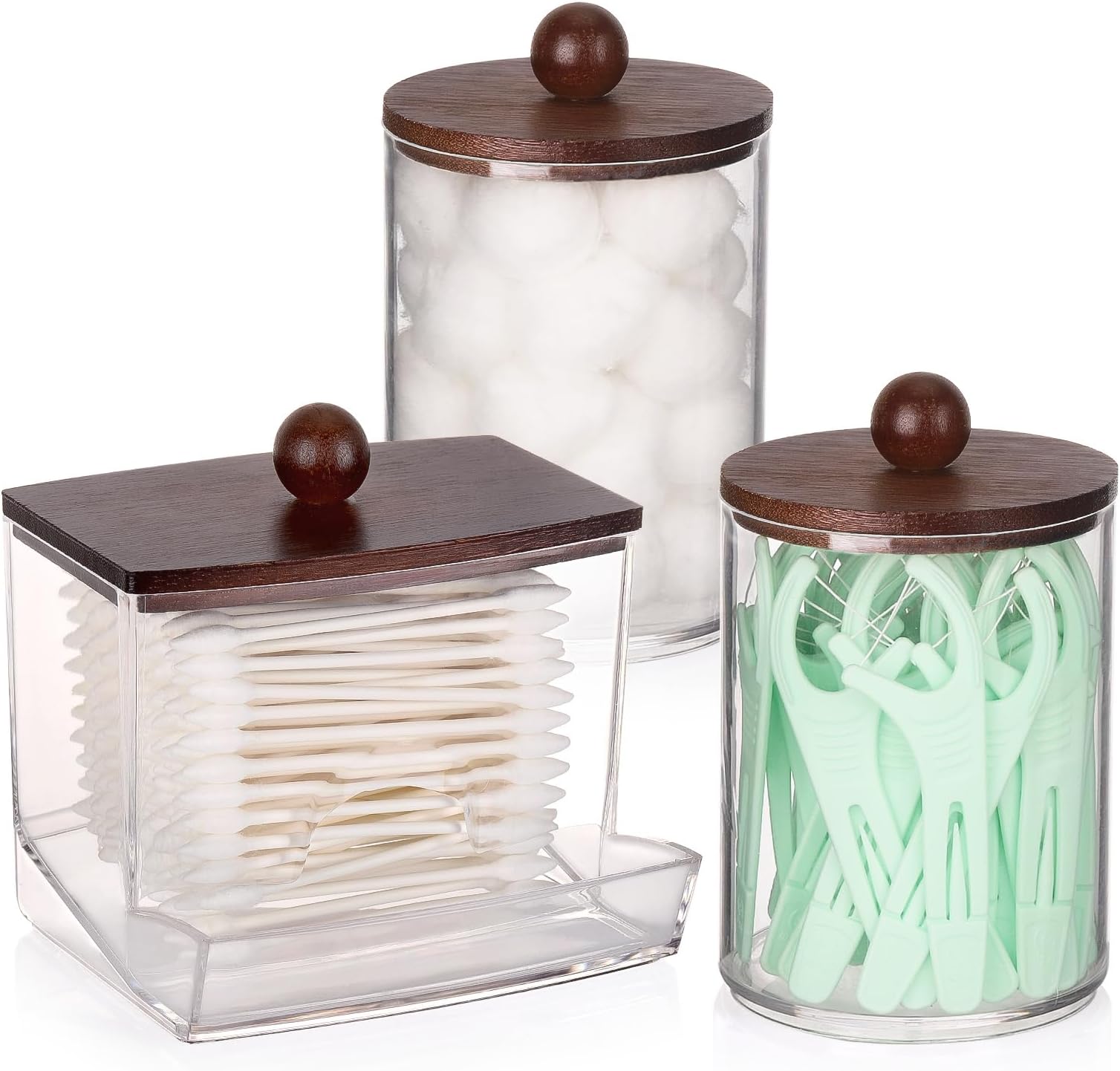 Tbestmax Qtips Holder Dispenser, 10 Cotton Ball/Swabs Storage Containers, Apothecary Jars for Bathroom Organizer Bambooo Lids