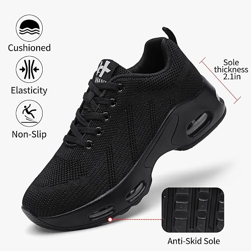 Hanani Chaussures de Running Femme Baskets orthopédiques Respirantes légères et antidérapantes avec Coussin d‘air Jogging Route Running Gym Bleu et Rose EU38 - 3
