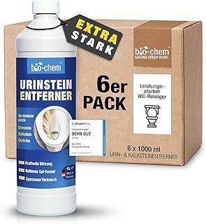 bio-chem Urinsteinentferner EXTRA STARK - 6x 1000 ML - Extrem kraftvoller & hochkonzentrierter Profi WC-Reiniger - Entfernt mühelos hartnäckigste Ablagerungen und Gerüche - Made in Germany