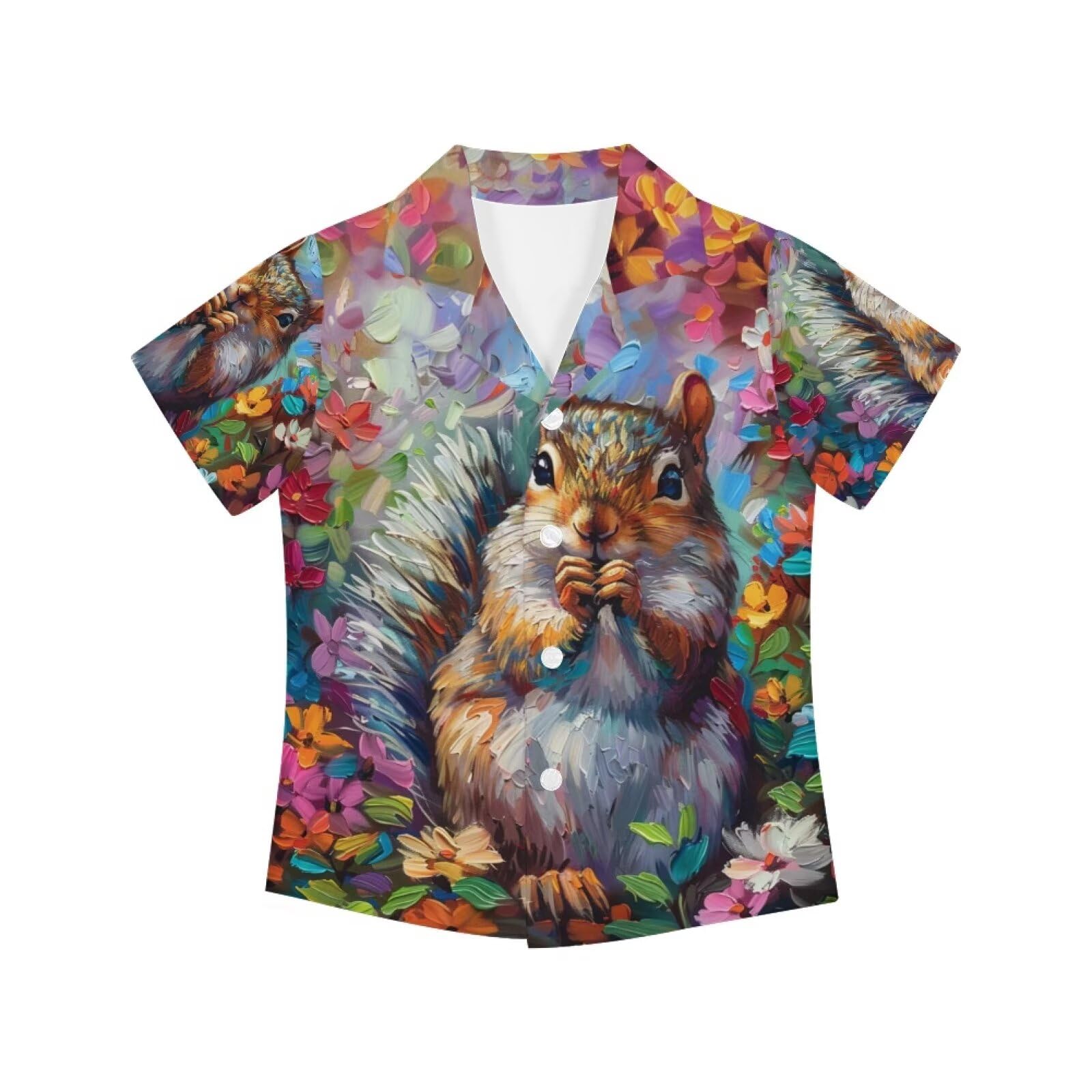 PinUp Angel Funky Casual Hawaiian Shirt Kids Boys Girls Art Oil Painting Animal Pattern Short Sleeve Unisex Beach Shirt