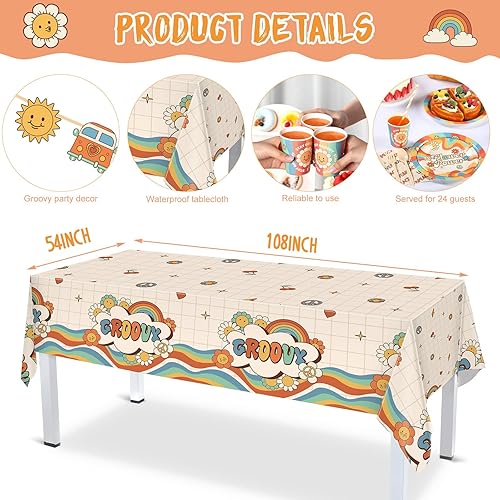 Miniatura 4 de Ctosree 173 piezas de suministros de fiesta Groovy incluyen mantel hippie bohemio Groovy cumpleaños banner de margarita hippie platos de papel