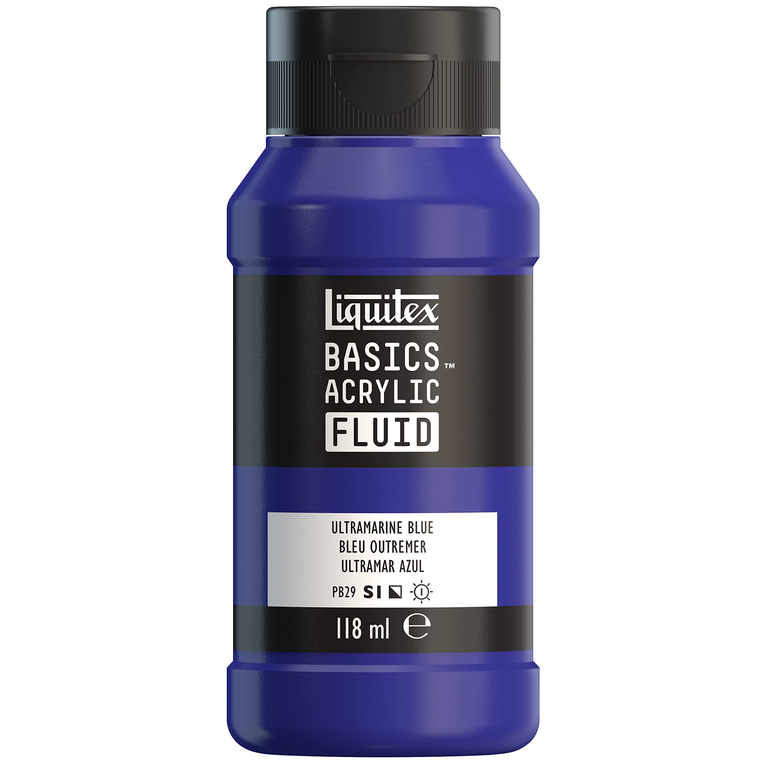 Liquitex Ultramarine Blue 8870397 Basics Fluid Acrylic Paint With Flowing Consistency, Quick Drying, Lightfast, Waterproof, Water-Based, 118 Ml Bottle