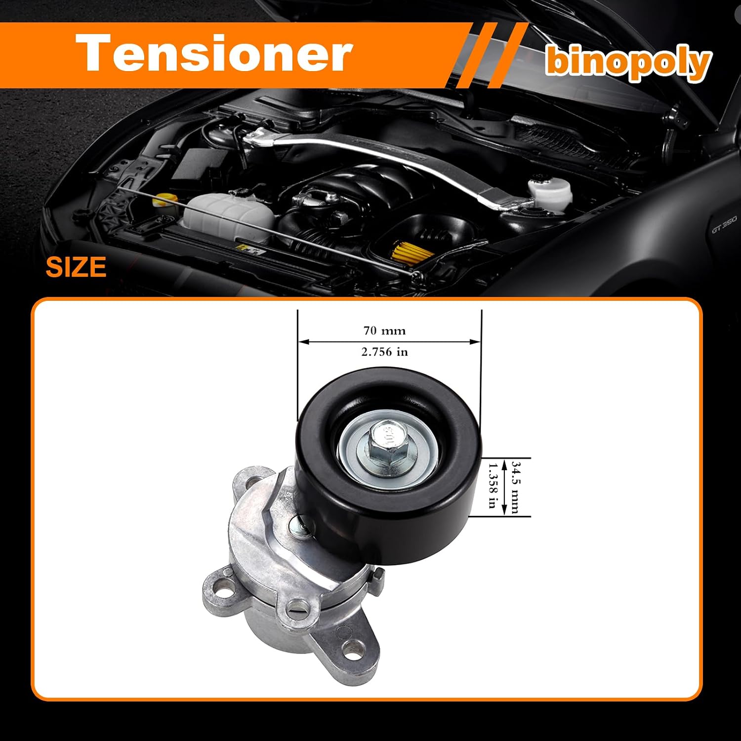 binopoly 39155 Drive Belt Tensioner Assembly With Pulley For 07-15 Nissan Altima/Maxima/Teana/Murano/Quest OE#89676 419-377 11955JA10A 11955JA10B 11955JA10C 11955JA10D