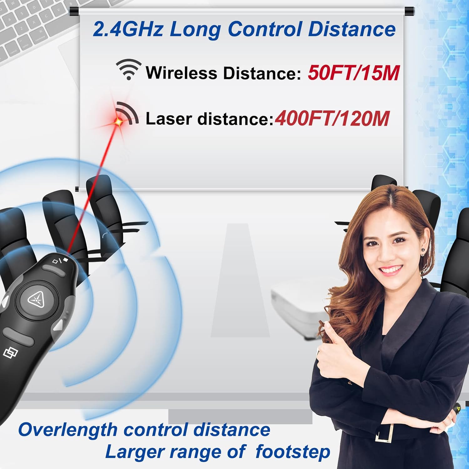 GIVEUBED Wireless Presenter with Red Laser Pointer,RF 2.4GHz USB Presentation Clicker Remote Slide Advancer PPT Keynote Controller for Office Classroom Meeting Teaching Speech,Universal