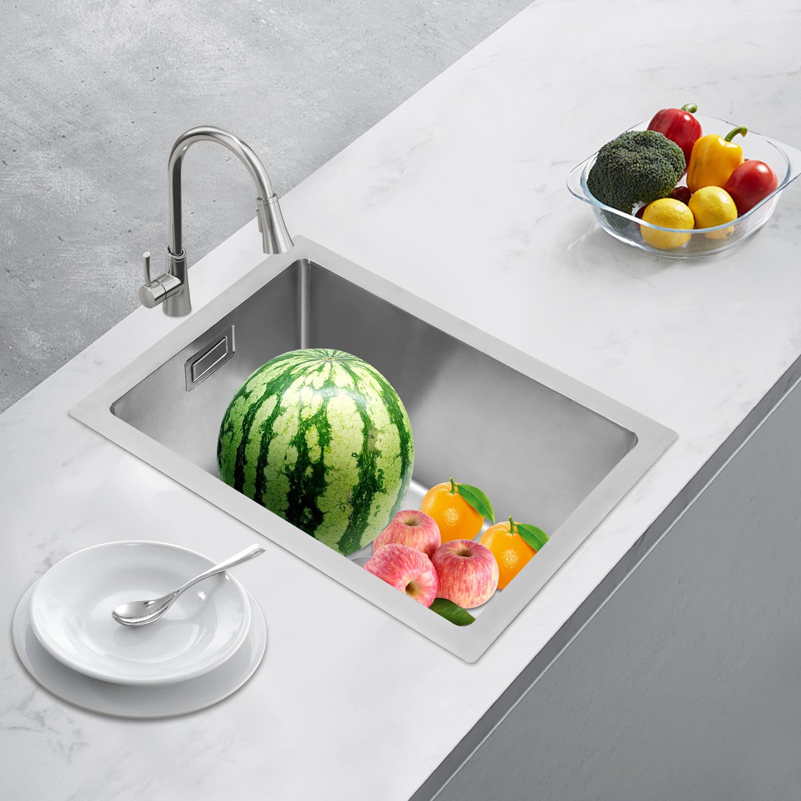 Fregadero empotrable de acero inoxidable, 30 x 40 x 20 cm, moderno, 1 lavabo rectangular, fregadero de acero inoxidable, pequeño (plata)