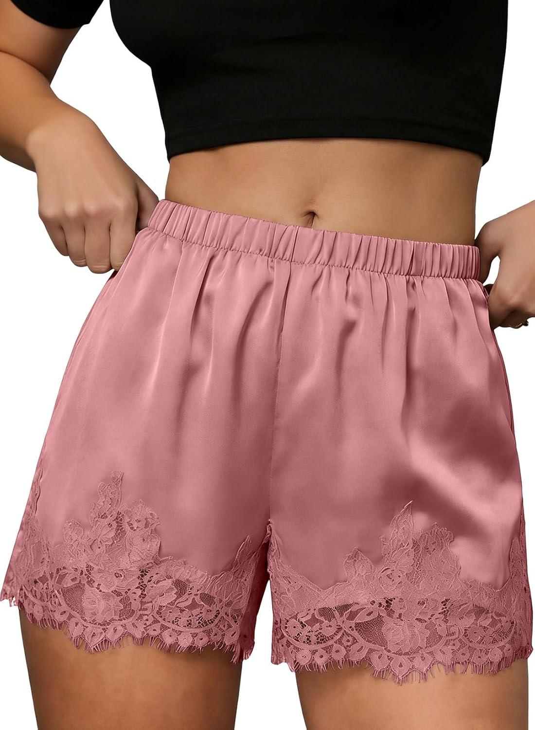 EVALESS Women Lace Satin Silk Shorts Casual Elastic Waist Pajama Bottoms Cute Y2K Micro Shorts 2026 Summer Fashion