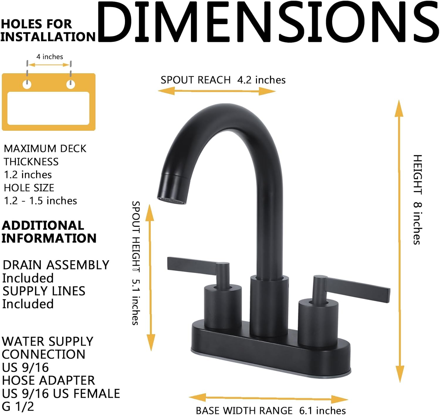 KINGO HOME Matte Black Bathroom Sink Faucet,Waterfall Bathroom Faucet 2 or 3 Holes, 4 Inch Centerset Faucets, 2 Handles Vanity Faucets, Pop Up Drain Assembly Included