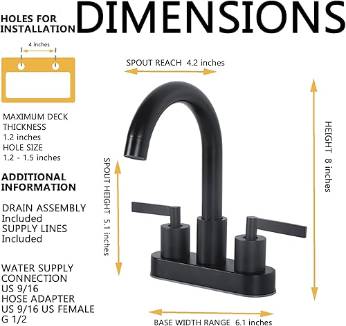 Miniatura 9 de KINGO HOME Grifo de baño de níquel cepillado de 4 pulgadas con 2 manijas, para caravana, juego central de dos asas, grifo de lavabo de baño, 3