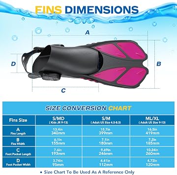 Snorkel Fins Diving Fins Adjustable Buckles Open Heel Swim Flippers Travel Size Short Swim Fins for Snorkeling Swimming Adult Men Womens