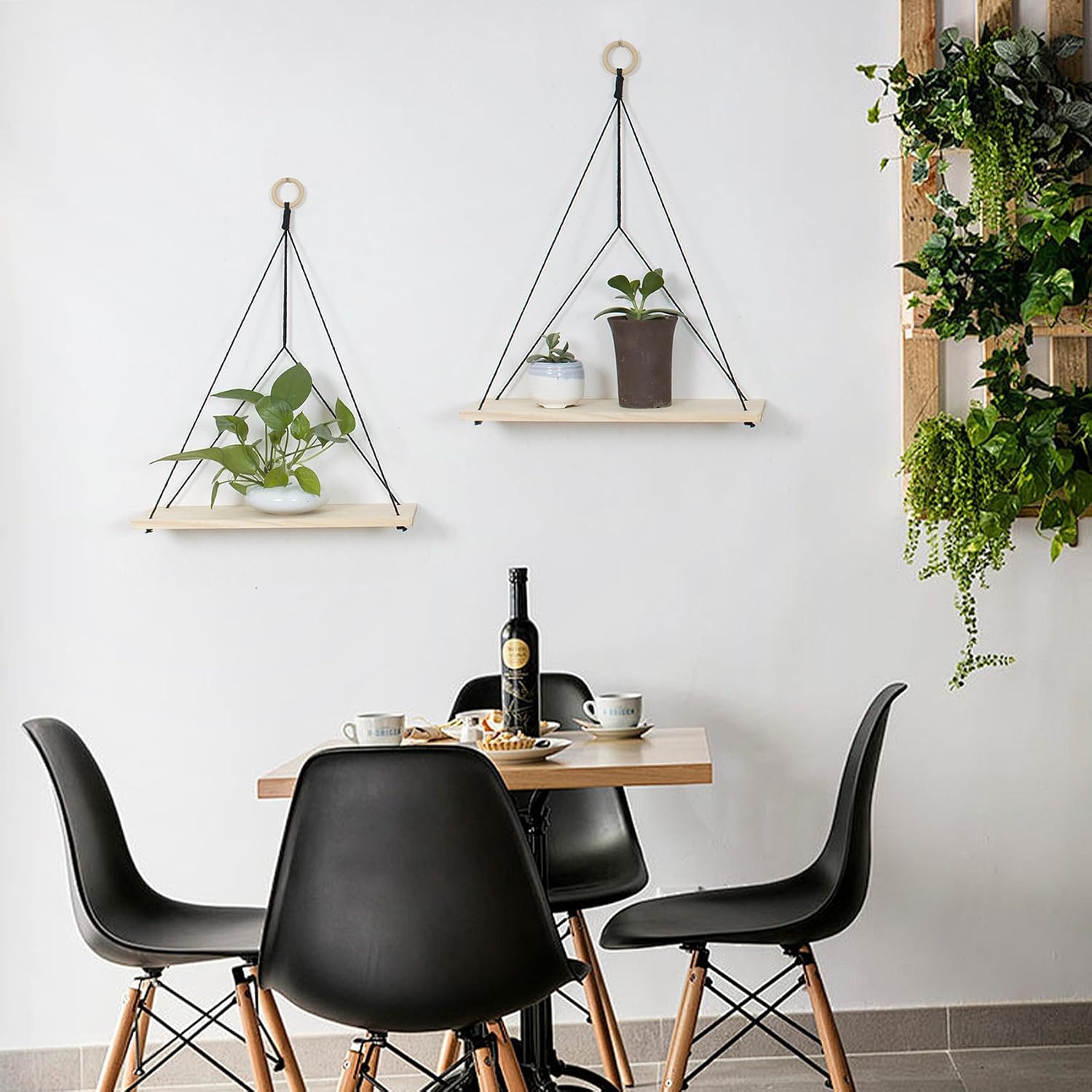 LB 2 Pack Black Macrame Wall Hanging Shelf, Boho Floating Shelves image 5