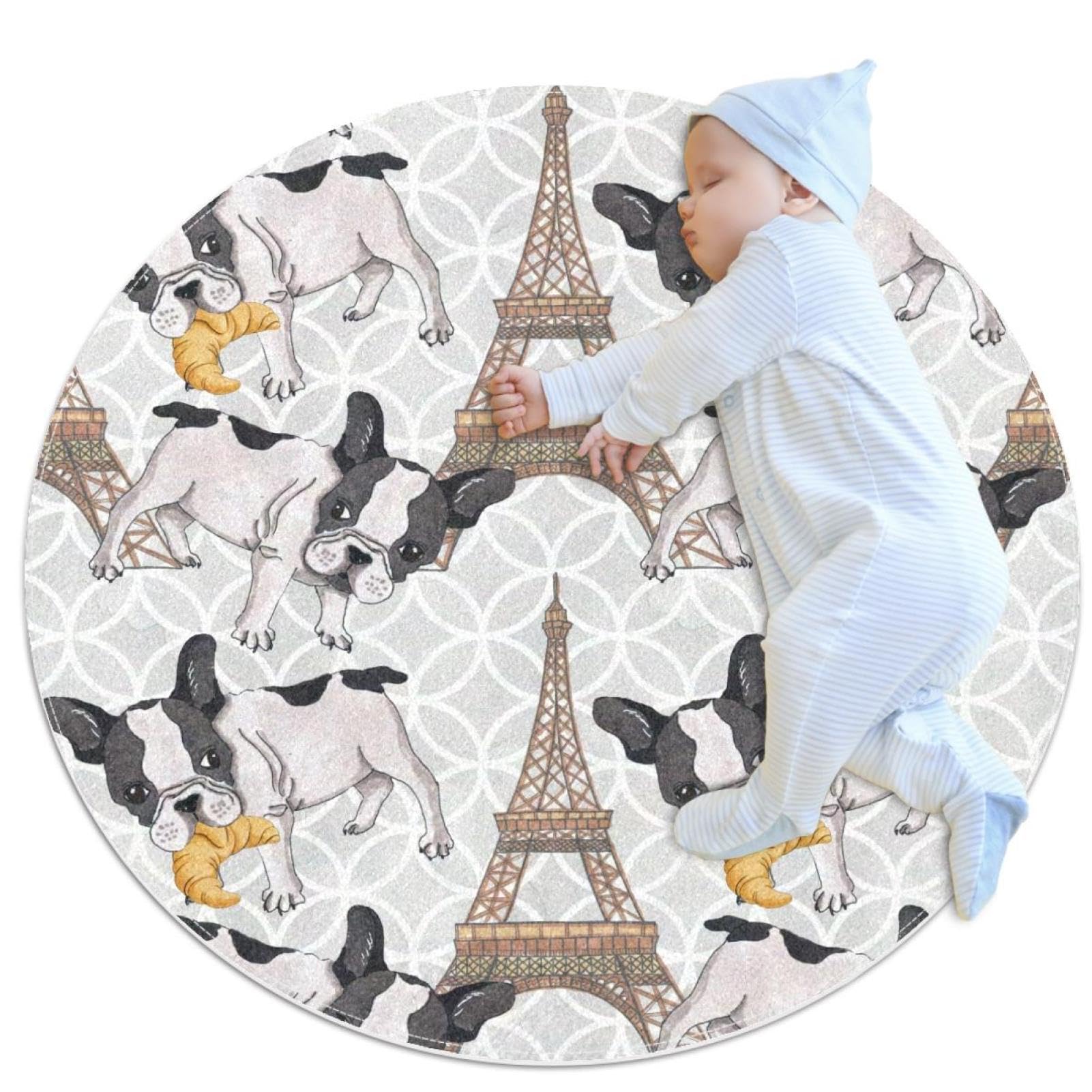 Tapis antidérapant bouledogue français rond 1m pour salle de bain sécurisée