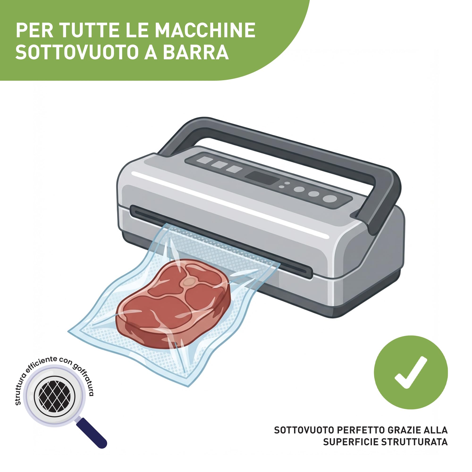 culivac Sacchetti Sottovuoto Alimenti 20x30 cm – Buste Sottovuoto Alimenti per Macchine Estrazione Esterna – Buste per Sottovuoto per Alimenti Compatibili con Sous Vide e Congelamento – 100 Pezzi