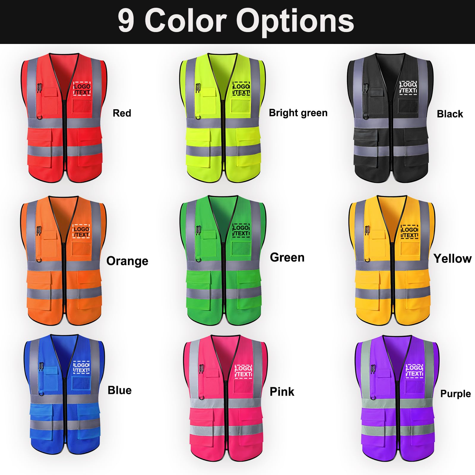 Custom Safety Vest Personalized High Visibility Reflective Vests with Logo Pockets Zipper for Men Women Class 2