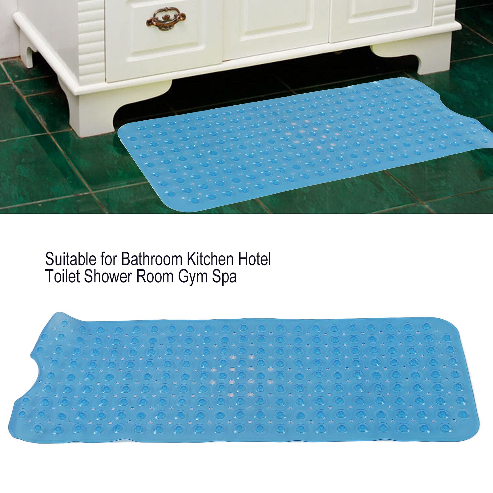 Tapis de Bain, Tapis de Sol 100 x 40 cm, PVC Super épais, Doux, Flexible, antidérapant, Ventouse, Massage aux Galets, antibactérien, Facile à Nettoyer, pour Salle de (Bleue)