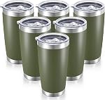 20 oz Tumblers Bulk Stainless Steel Tumbler with Lid Double Wall Vacuum Insulated Coffee Mug 20oz Powder Coated Cup for Hot and Cold Drinks, Black, 6 pack