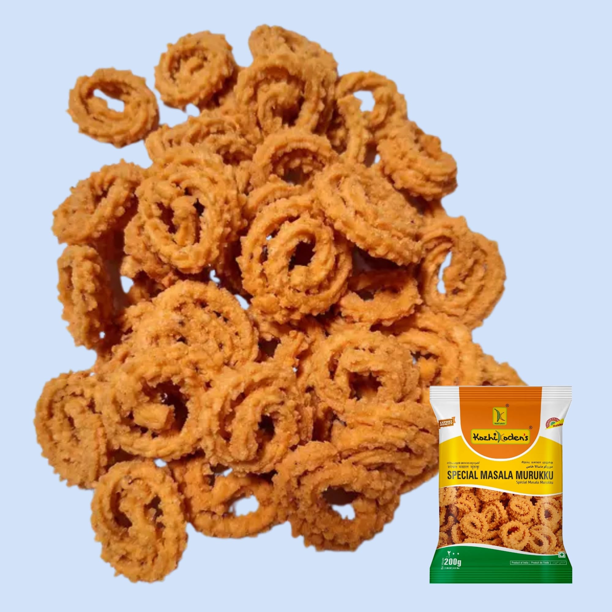 KOZHIKODEN'S Masala Murukku | 400g (2x200g) | Spicy, Crispy & Flavorful Chakli | Authentic South Indian Tea Time Snack - Image 3 thumbnail