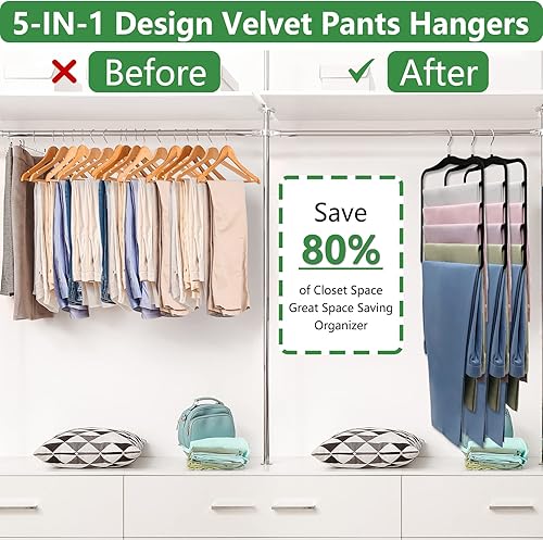 Vista 18 de Magic Pants - Perchas de terciopelo para organización y almacenamiento, ahorro de espacio, paquete de 5 artículos esenciales de habitación para Beige