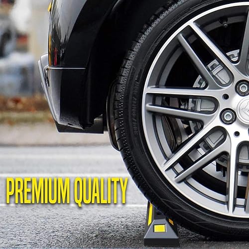 Vista 2 de Zento Deals Bloques guía de neumáticos de estacionamiento de goma de alta calidad, tiras reflectantes amarillas de alta visibilidad