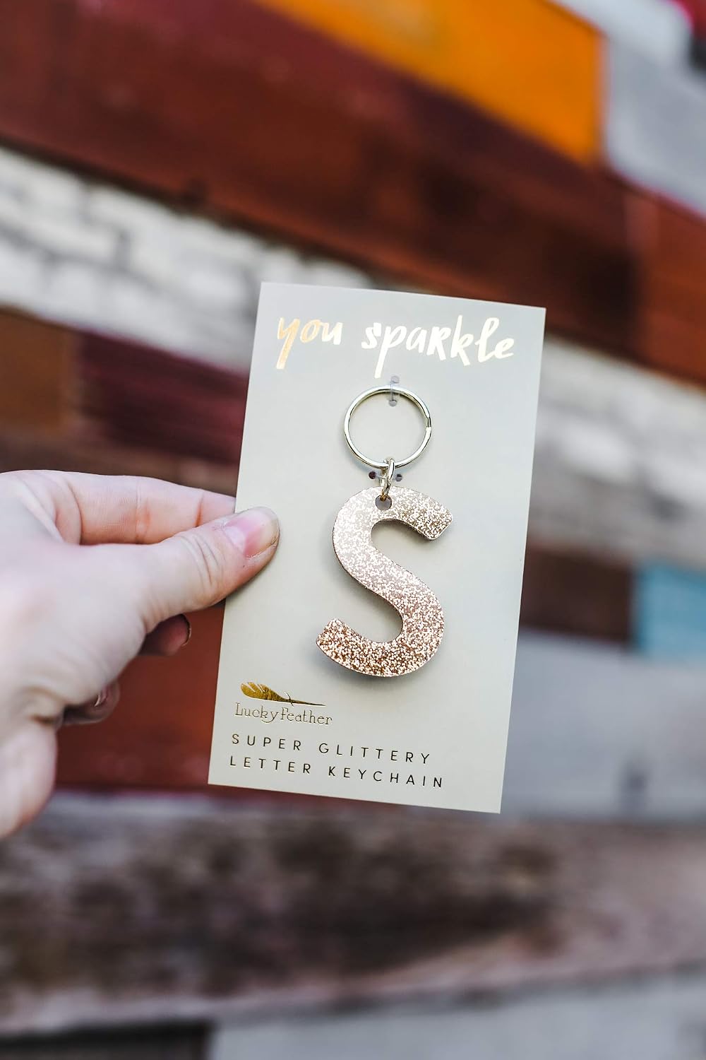 Lucky Feather S initial keychain | Christmas Stocking Stuffers for Women | Glitter key chain| letter S keychain great purse charms for Key Handbag Backpack Bag, Trendy Gift | llaveros para mujer image 3