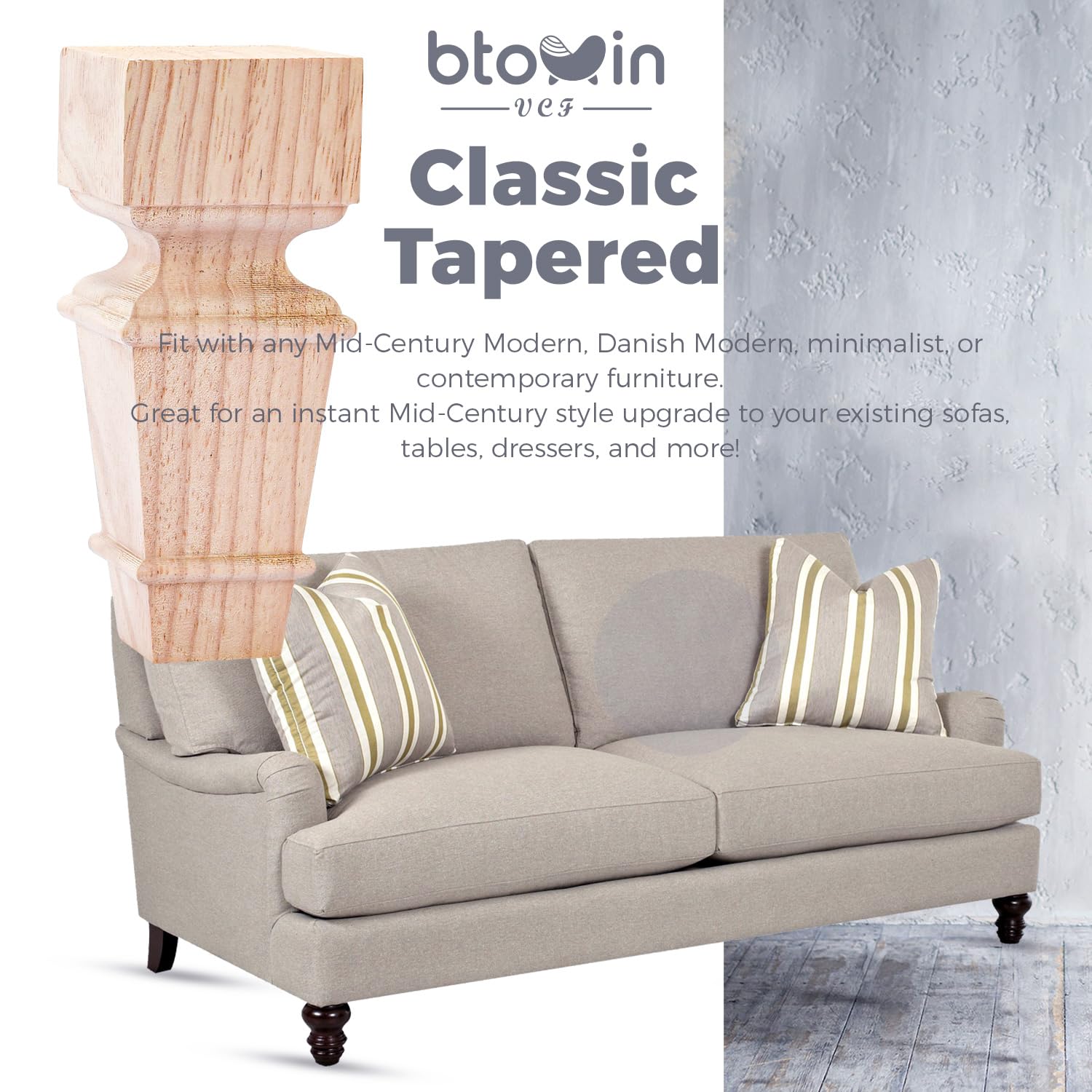 Patas de madera para muebles de 20 cm, 4 patas de sofá de geometría tallada de madera maciza sin terminar, patas de repuesto con placa de montaje y tornillos para armario, sofá, silla,