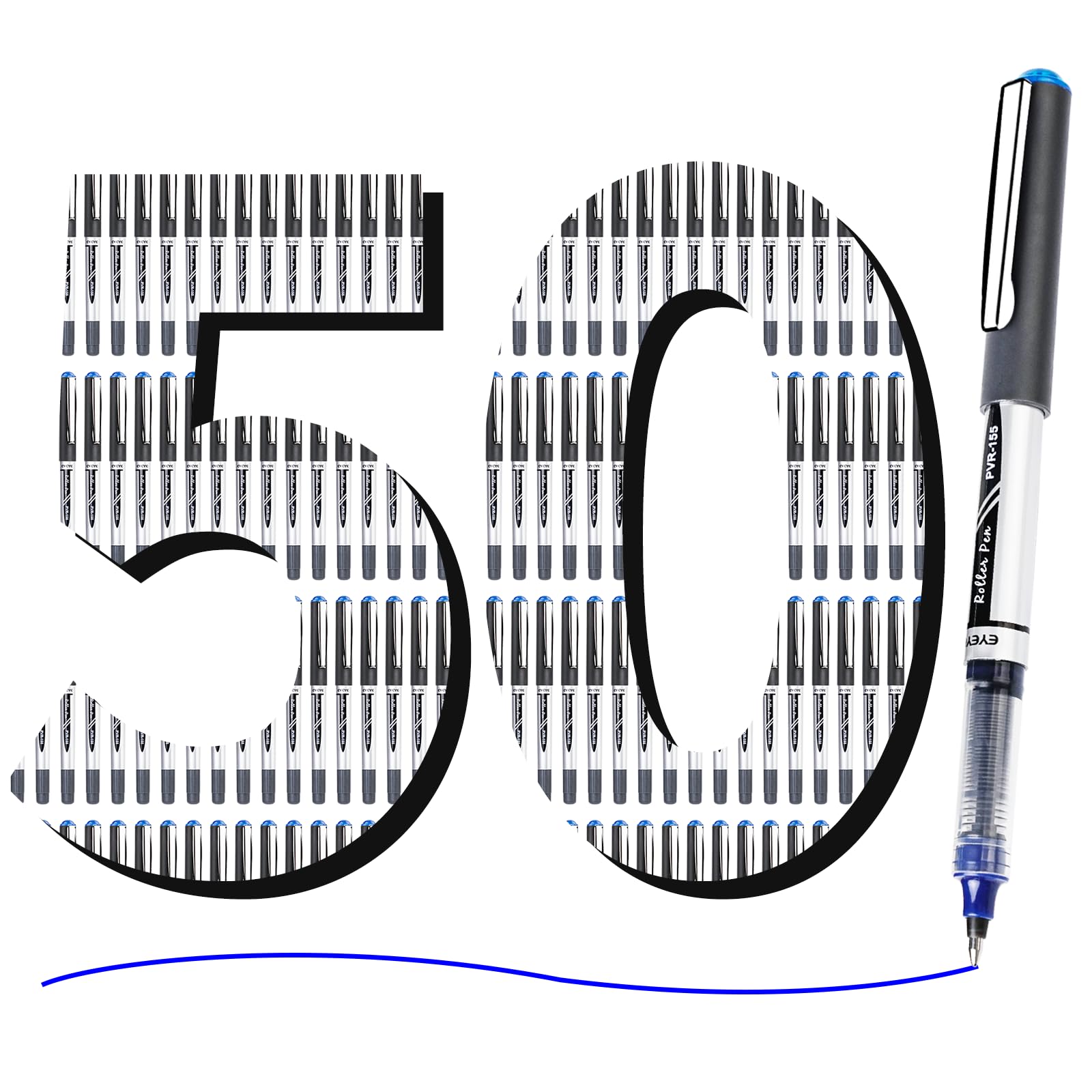 EYEYE 0.7mm Liquid Ink Blue Pens Roller Ball, 50 Pack Rollerball Pen Medium Point Quick Dry, Blue Ink Pens Fine Point Smooth Writing Pens for Journaling, Note Taking, Office and School Supplies — image 1