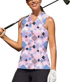 Women's Golf Polo Shirts Sleeveless Quick Dry Tennis T-Shirts Lightweight V-Neck with Collar Tank Top