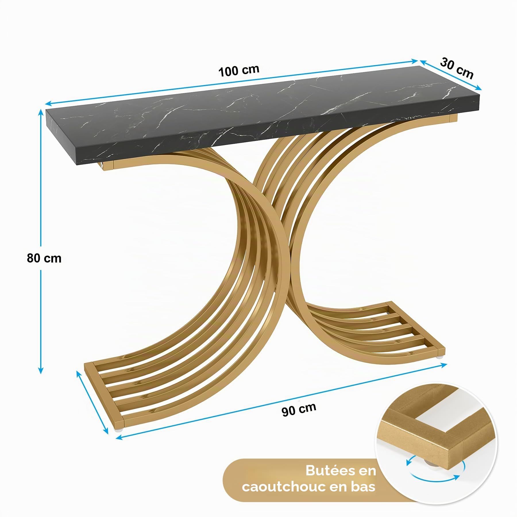 Tribesigns Console Meuble Blanche, Table de Présentation 100 x 30 x 80 cm, Table d'Entrée en Or pour Couloir, Salon (Noir)