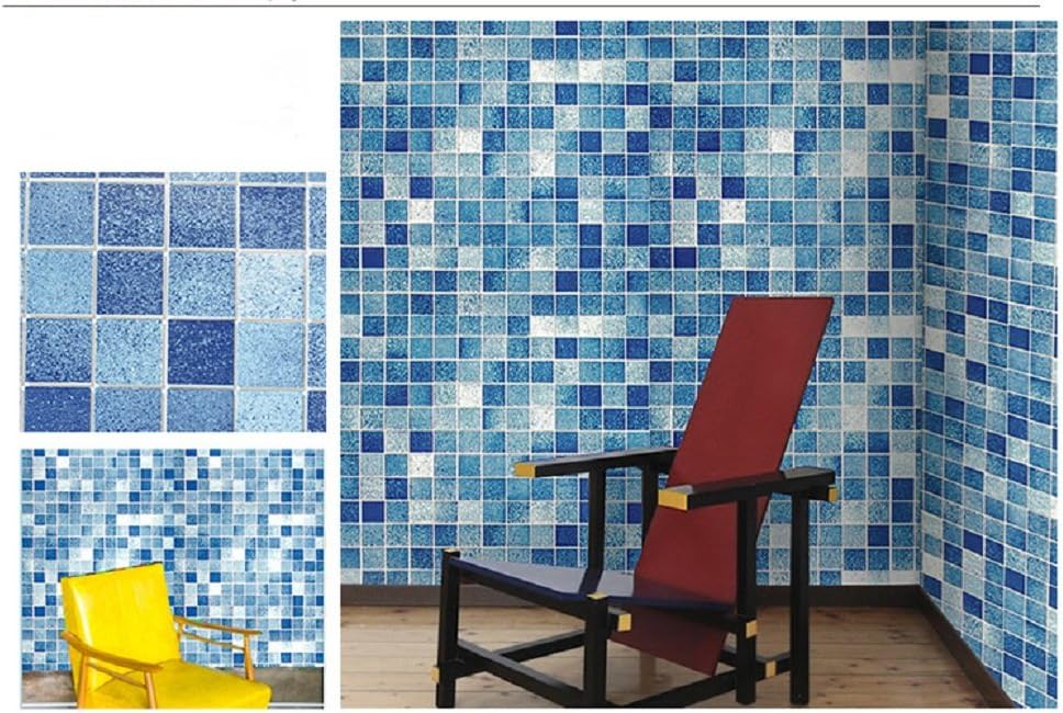 Amazon 壁紙シール 青 緑グラデーション モザイクタイル 45ｘ10ｍ 青 壁紙