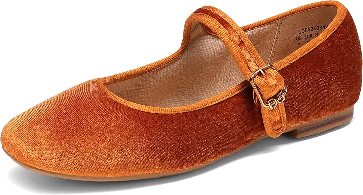 DREAM PAIRS Women's Velvet Mary Jane Ballet Flats