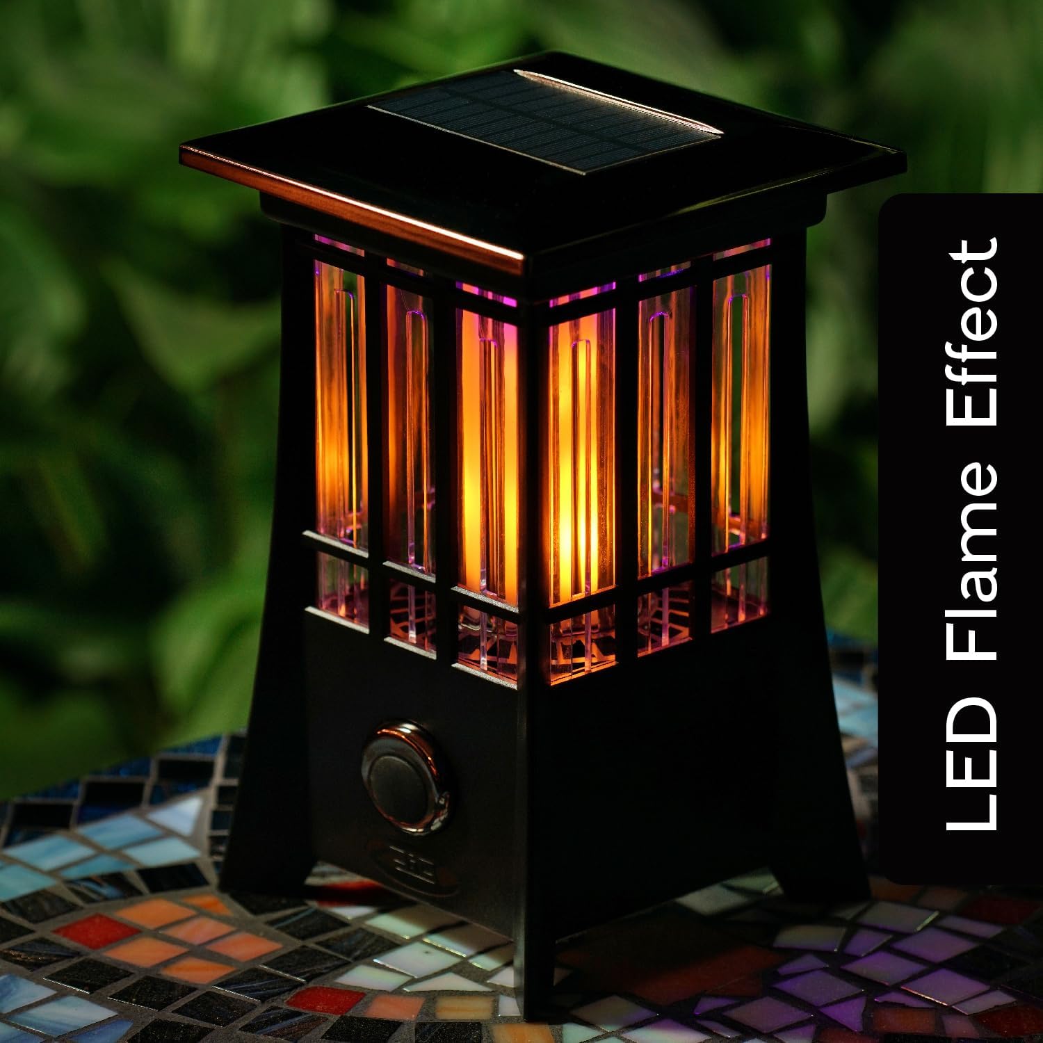 PIC Solar Flame Effect Patio Lantern displaying its LED flame effect