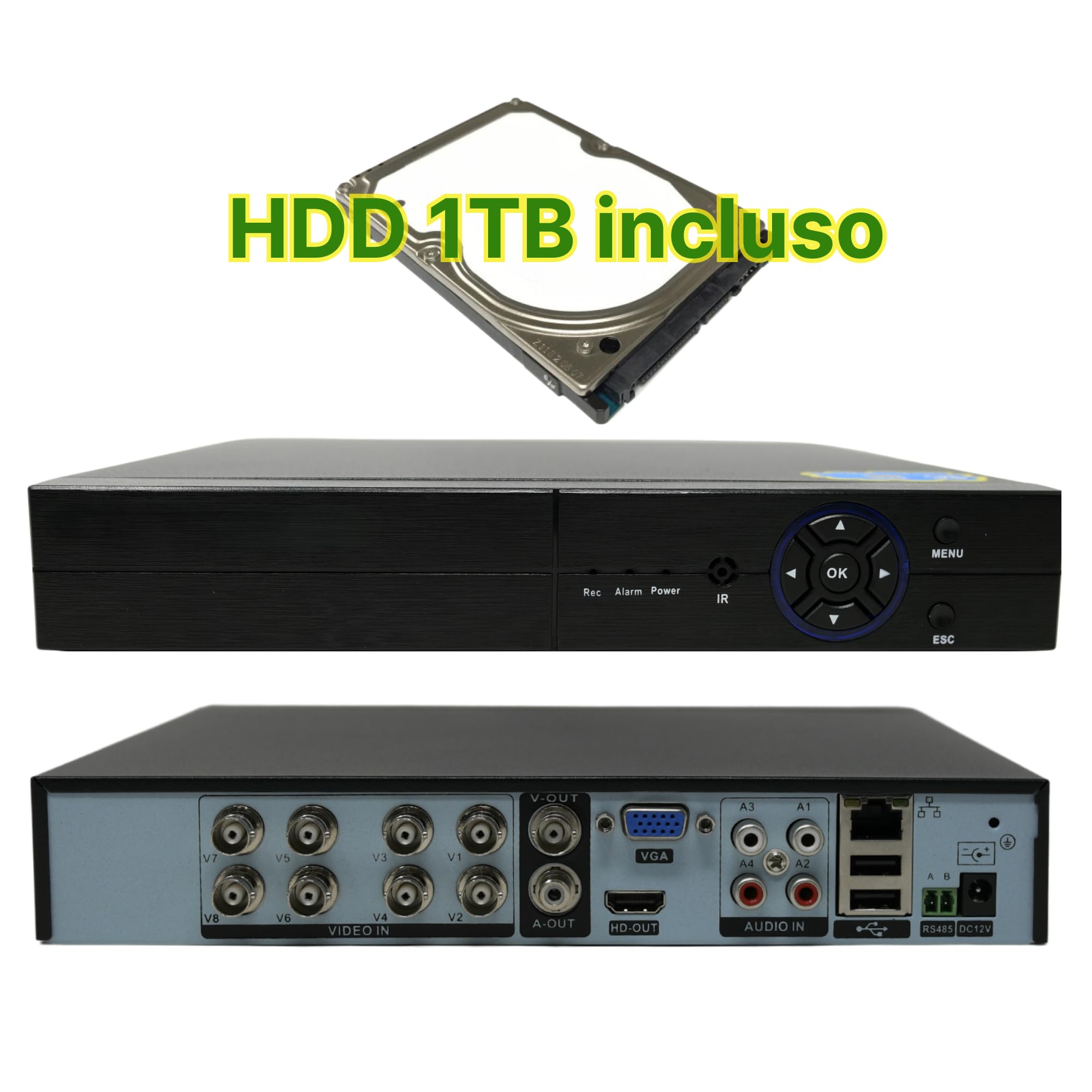 DVR 8 CANALI CON HARD DISK 1 TERA IBRIDO 2 MPX 5 IN 1 P2P CON USCITA VIDEO BNC COMPATIBILE CON TUTTE LE TELECAMERE
