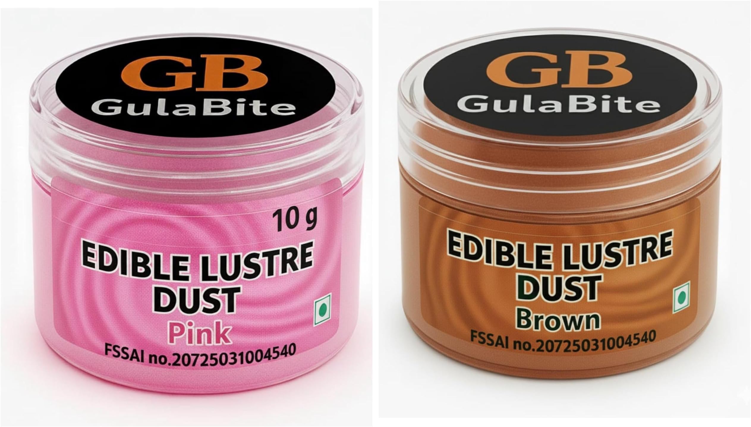 Gulabite Edible Luster Dust Combo | Food-Grade Shimmer Powder for Cake Decoration, Chocolates, Desserts & Beverages | Metallic Finish (2x10g Jar) (PINK & BROWN)